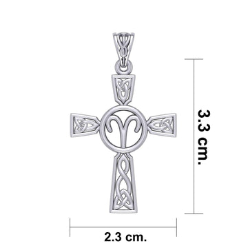 Celtic Cross Aries Astrology Zodiac Sign Silver Pendant TPD5948 - Jewelry